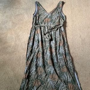 Green and pink island print maxi dress